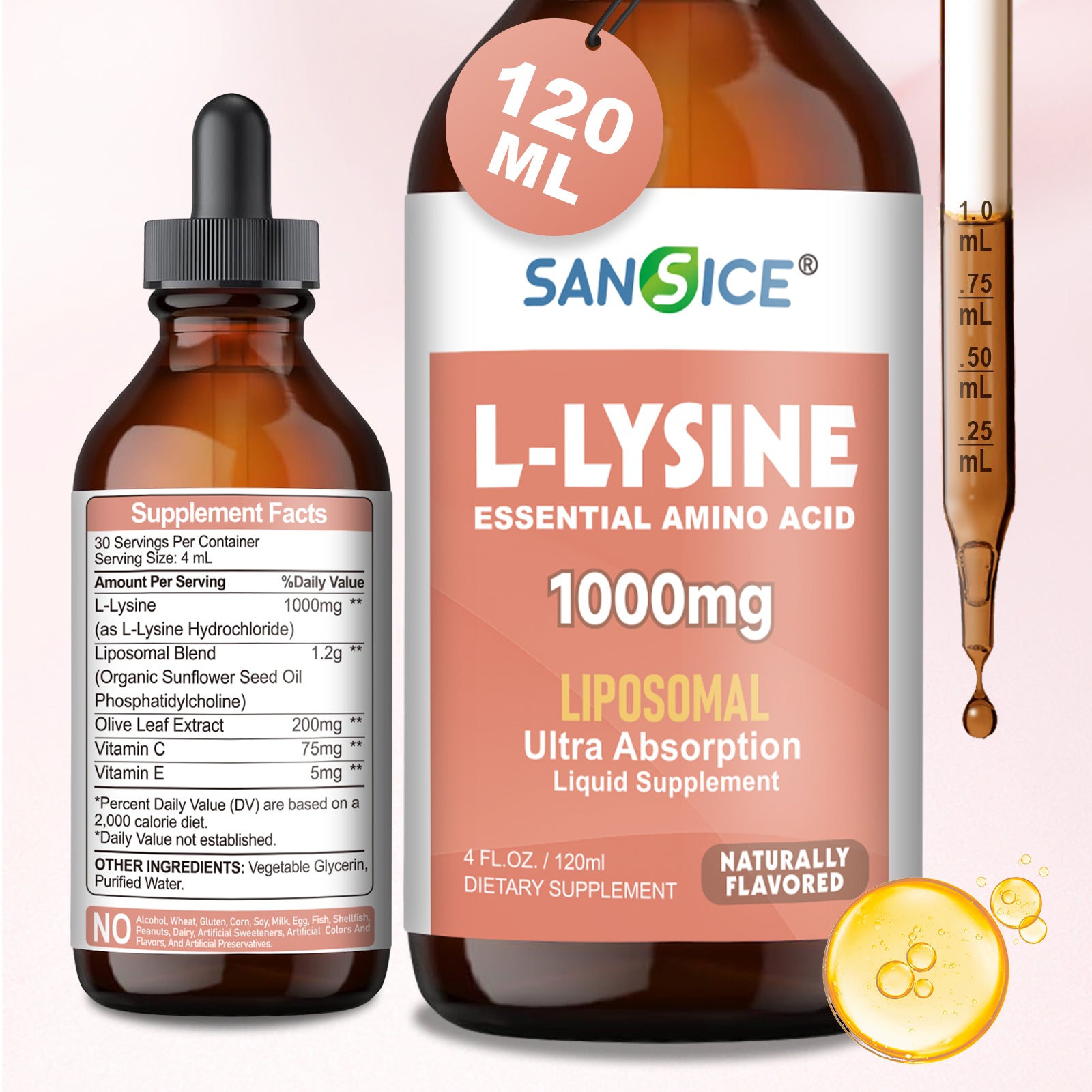Liposomal L-Lysine 1000mg Liquid Drops-4 fl oz